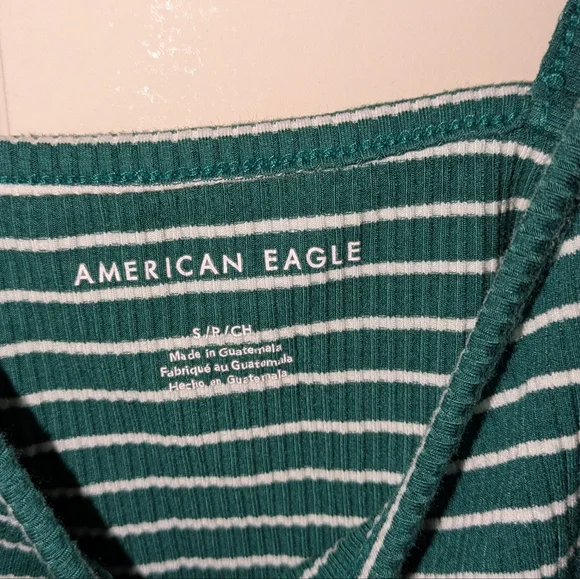 American Eagle Striped Green and White Crop Tank Top - Picture 2 of 2